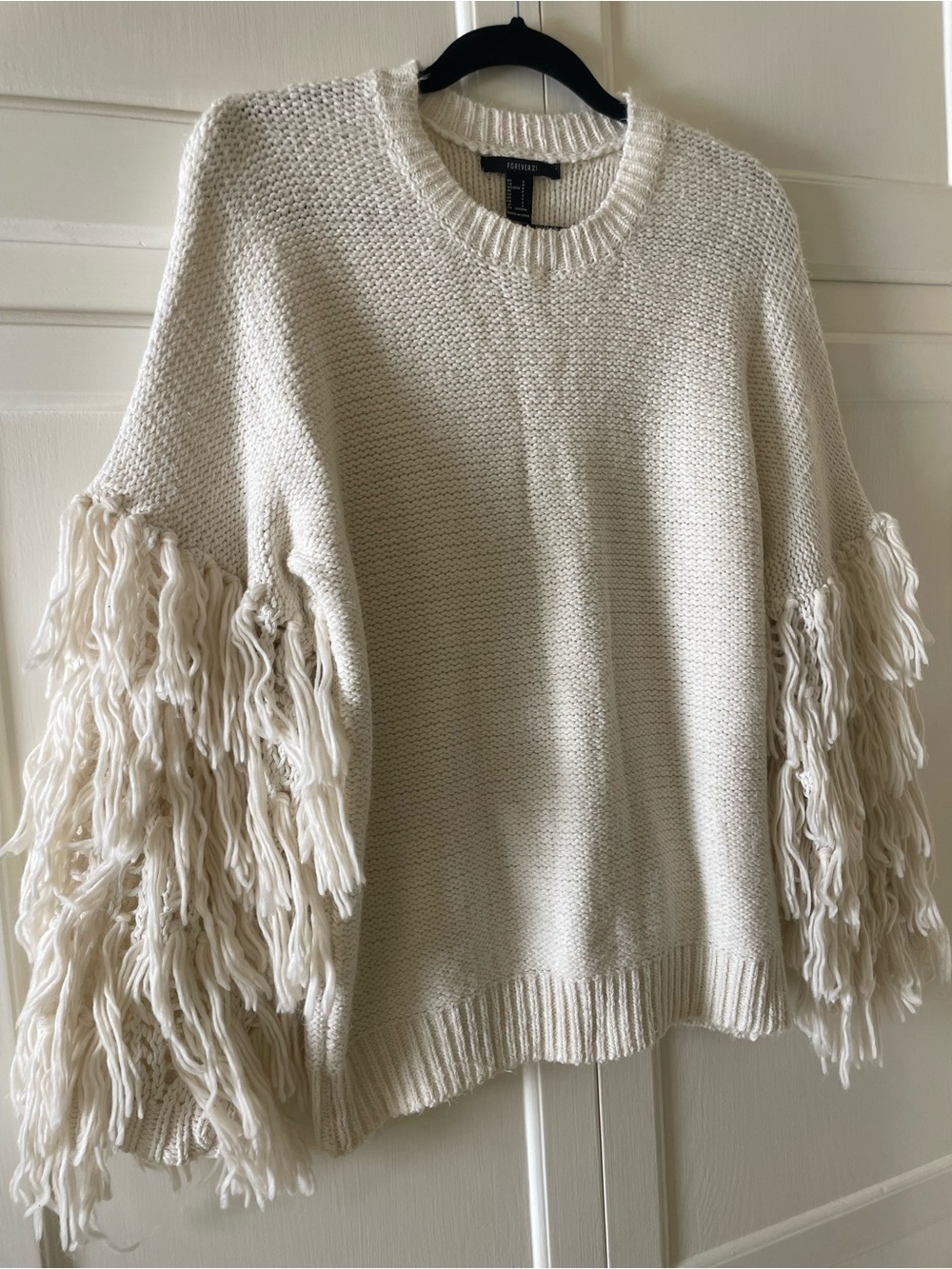 Shaggy Fringe Sleeve Crewneck Sweater
